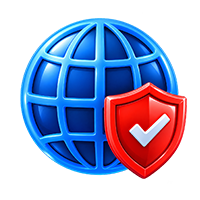 Browser Shield icon showing globe with red shield checkmark