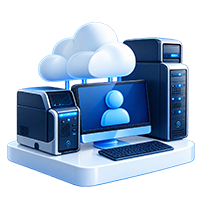 Full Managed IT icon showing cloud servers monitor and keyboard
