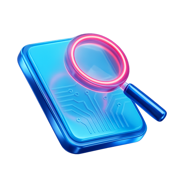 3D magnifying glass scanning a chip tablet