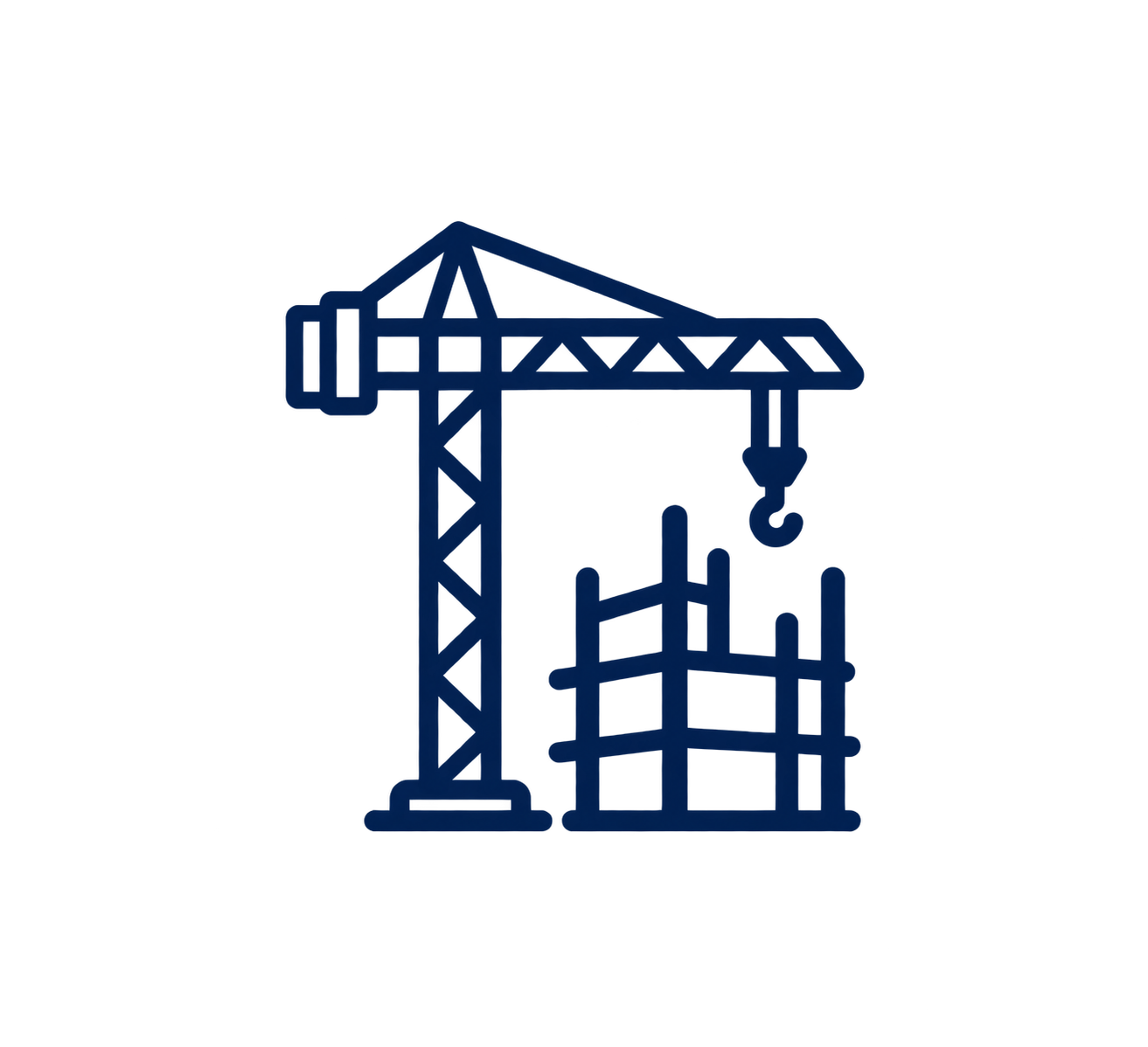 Outline icon of a construction crane and scaffolding