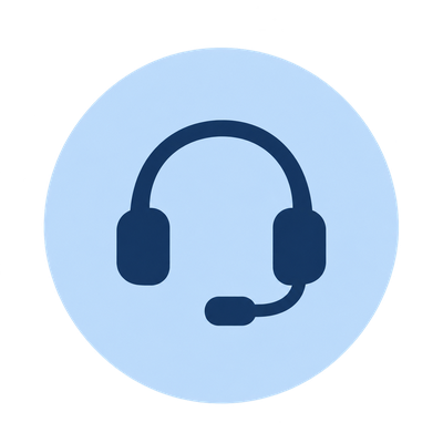 Blue circle icon of a support headset