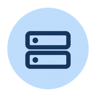 Blue circle icon of two server racks