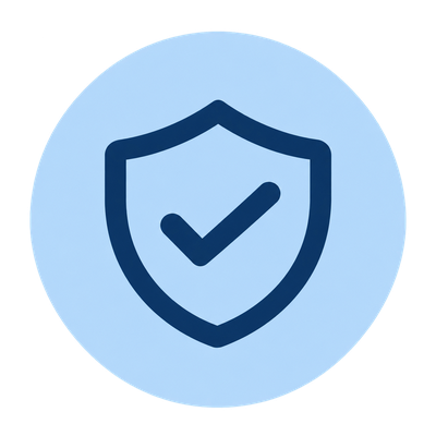 Blue circle icon of a shield with checkmark