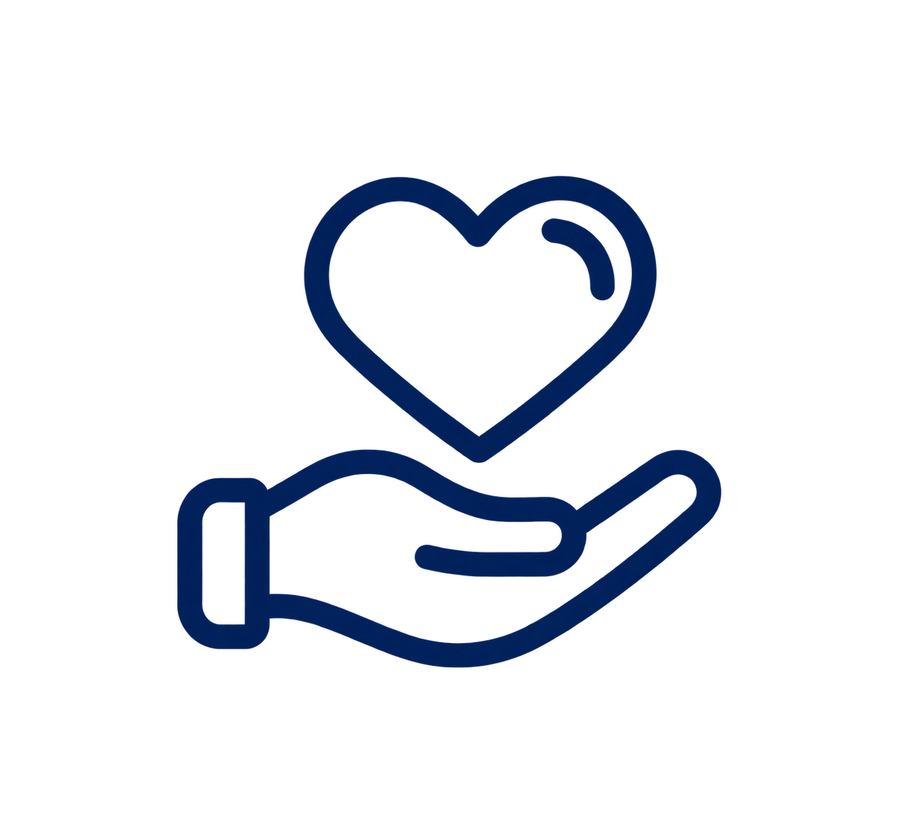Outline icon of a hand holding a heart